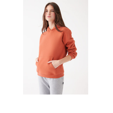 Kapüşonlu Turuncu Basic Sweatshirt