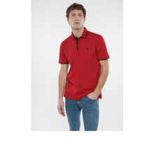 Şerit Detaylı Kırmızı Polo Tişört