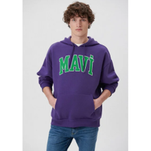 Mavi Logo Baskılı Kapüşonlu Mor Sweatshirt